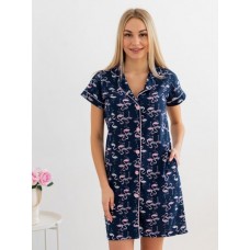 Халат женский из кулирки с коротким рукавом и кантом Саманта фламинго (АМ)
